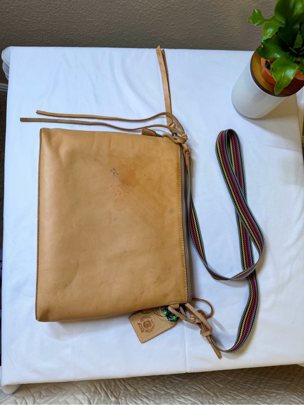 Consuela Natural Leather Crossbody Purse | Colorful Strap | Pre-Owned - Picture 5 of 9